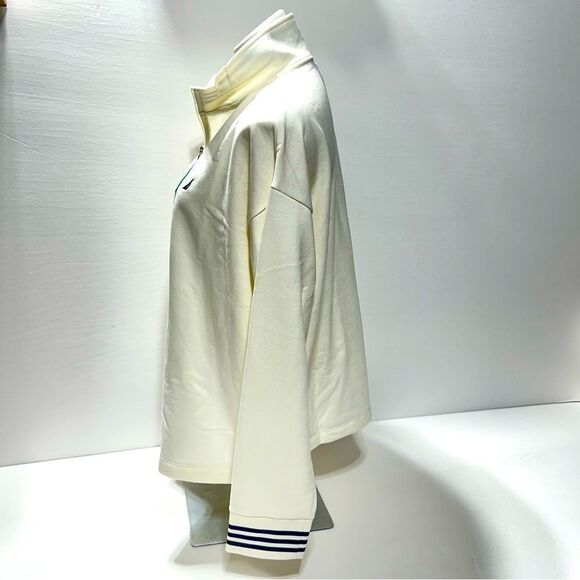 Nautica Ladies Quarter Zip Pullover Off White Blue Stripe Neck Boat XL - Picture 8 of 11